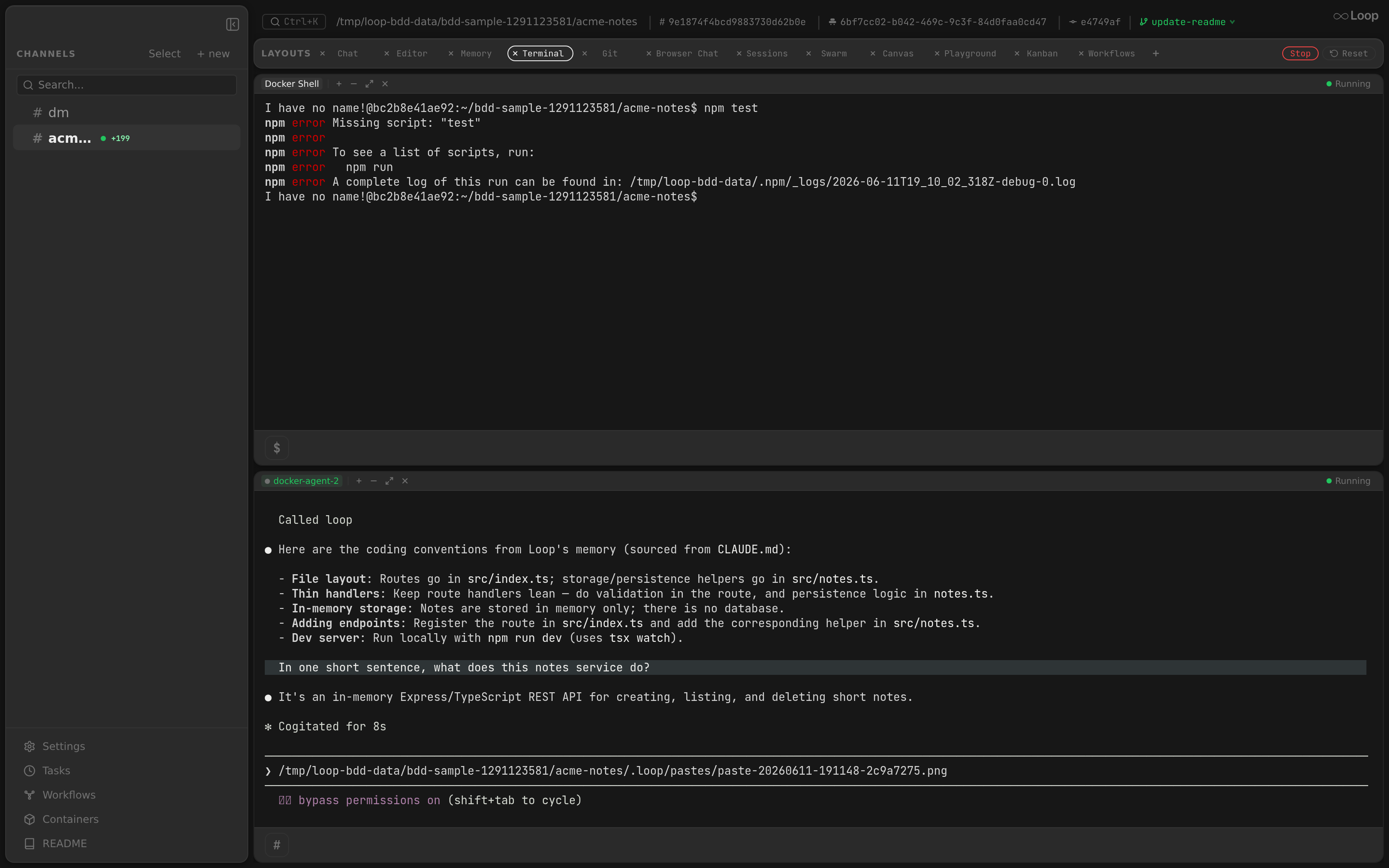 Pasting an image into the Docker Agent terminal drops the saved file path into the prompt